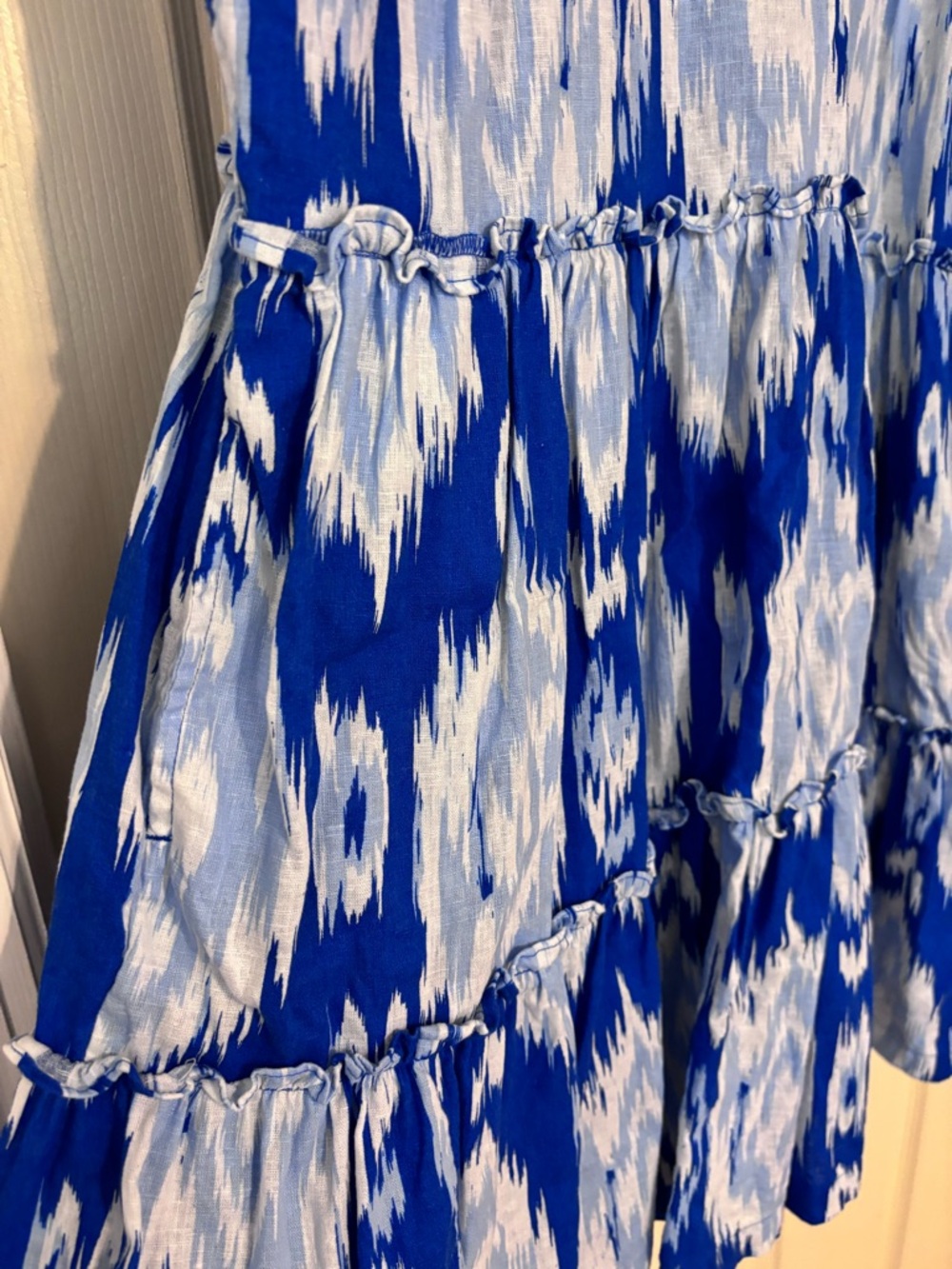 crown & ivy Blue and White Ikat Tiered Sundress - Picture 2 of 7